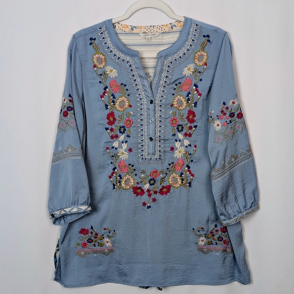 John Mark M Tunic Top Shirt Floral Embroidered Bell Sleeve Artsy Boho Festival - Picture 1 of 10